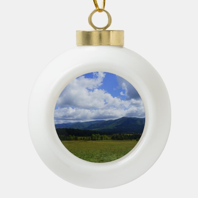 Cades Cove Ceramic Ball Christmas Ornament (Front)