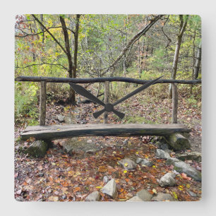 Cades Cove Fall Mountains Hike Bridge Square Wall Clock