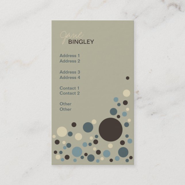Cadet Blue & Tan Retro Dots Business Card (Front)