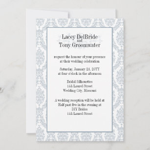 Cadet Grey Damask Theme Wedding Custom Invitation