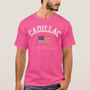 Cadillac MI Retro American Flag USA City Name fami T-Shirt