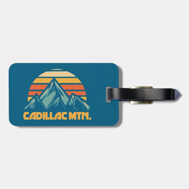 Cadillac Mountain Retro Turquoise Luggage Tag (Back Horizontal)