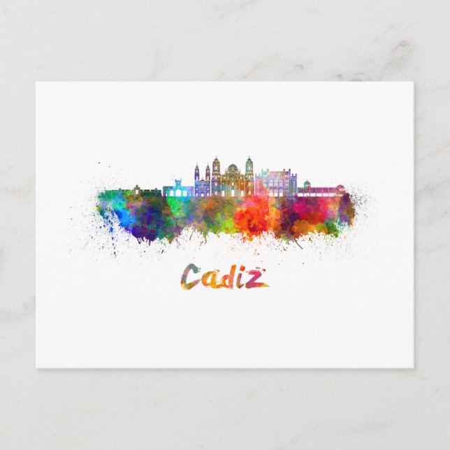 Cadiz skyline in watercolor postcard (Front)