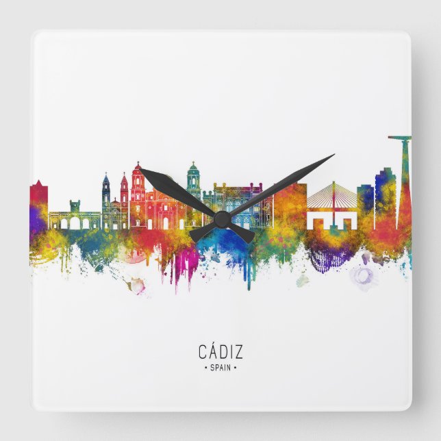 Cádiz Spain Skyline Square Wall Clock (Front)