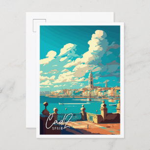 Cadiz Spain vintage travel illustration Postcard
