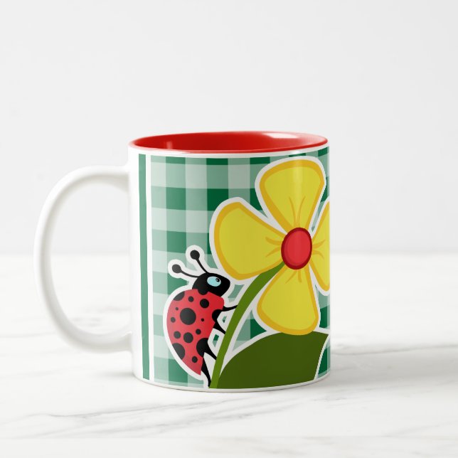 Cadmium Green Gingham; Ladybug Two-Tone Coffee Mug (Left)
