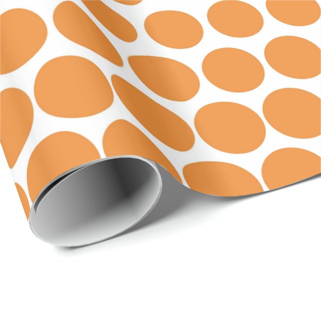 Cadmium Orange Polka Dot Modern White Wrapping Paper (Roll Corner)