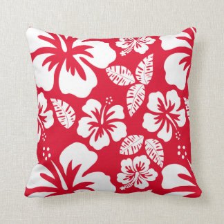 Cadmium Red Tropical Hibiscus Flowers Cushion
