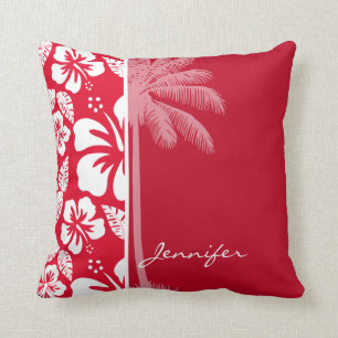 Cadmium Red Tropical Hibiscus; Palm Cushion