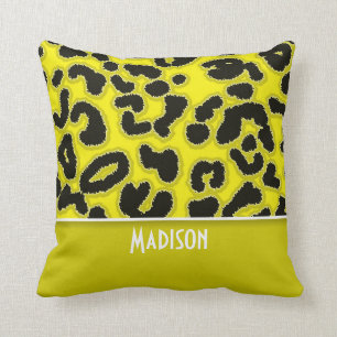 Cadmium Yellow Leopard Animal Print; Personalised Cushion