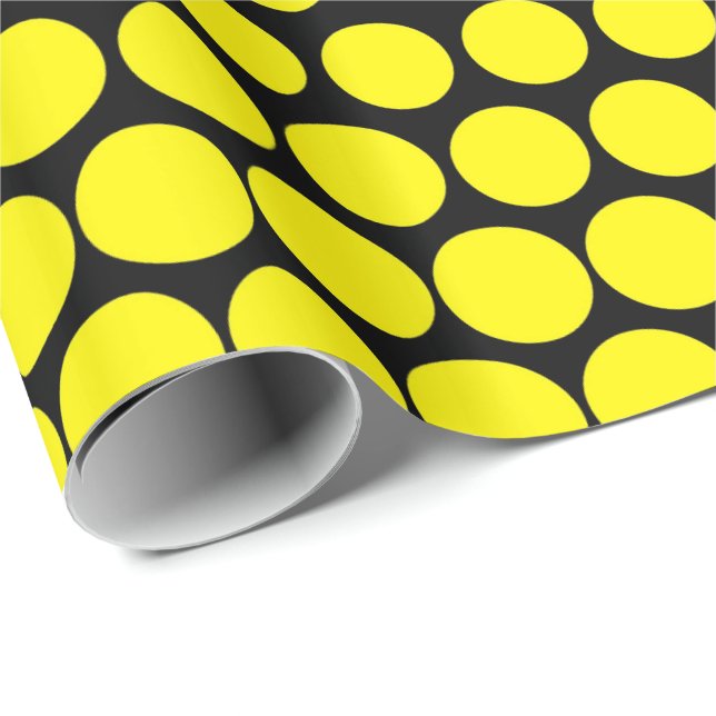 Cadmium Yellow Polka Dot Modern Black Wrapping Paper (Roll Corner)