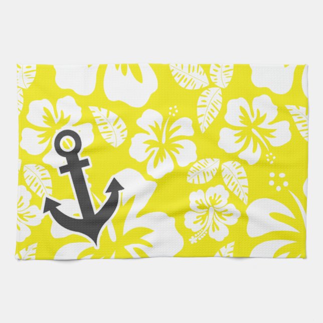 Cadmium Yellow Tropical Hibiscus; Anchor Tea Towel (Horizontal)