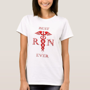 Caduceus Best Ever Registered Nurse Red On White T-Shirt
