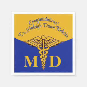 Caduceus Blue & Gold Medical School Graduation Napkin