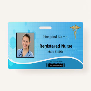 Caduceus Blue Medical Heartbeat Photo ID ID Badge