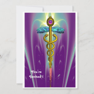 CADUCEUS , blue ,pink violet purple amethyst Invitation