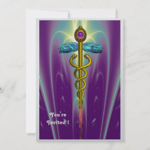 CADUCEUS ,blue ,pink violet purple amethyst silver Invitation