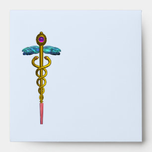CADUCEUS, bright blue ,pink violet amethyst Envelopes
