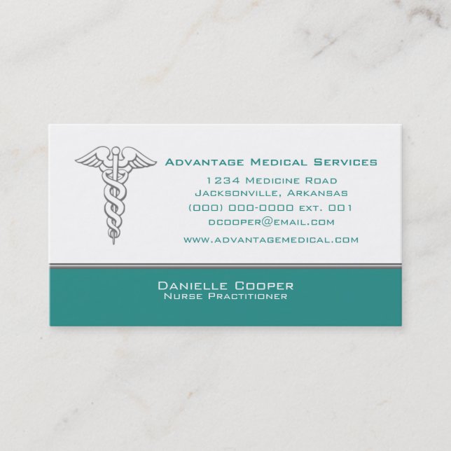 Caduceus Business Card, Teal Card (Front)