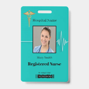 Caduceus Cardio Heartbeat Medical Photo ID Badge