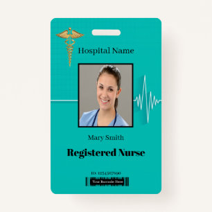 Caduceus Cardio Heartbeat Medical Photo ID ID Badge