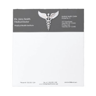 Caduceus Clean White Detailed Anthracite Medical Notepad