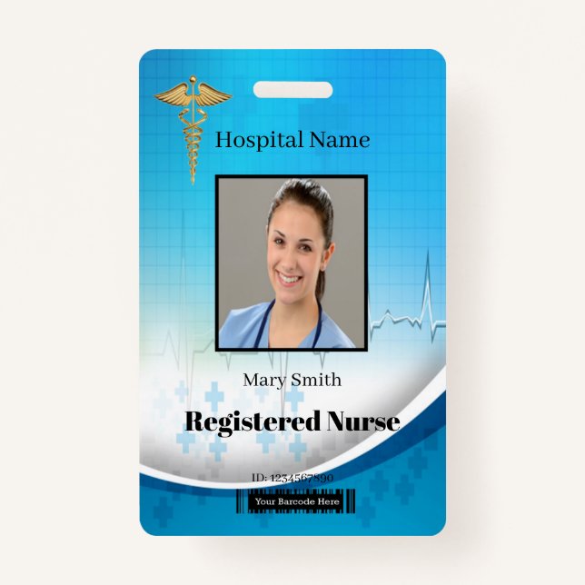 Caduceus Cross Medical Vertical Photo ID ID Badge (Front)