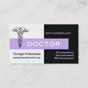 Caduceus doctor minimalist black, white, lavender business card