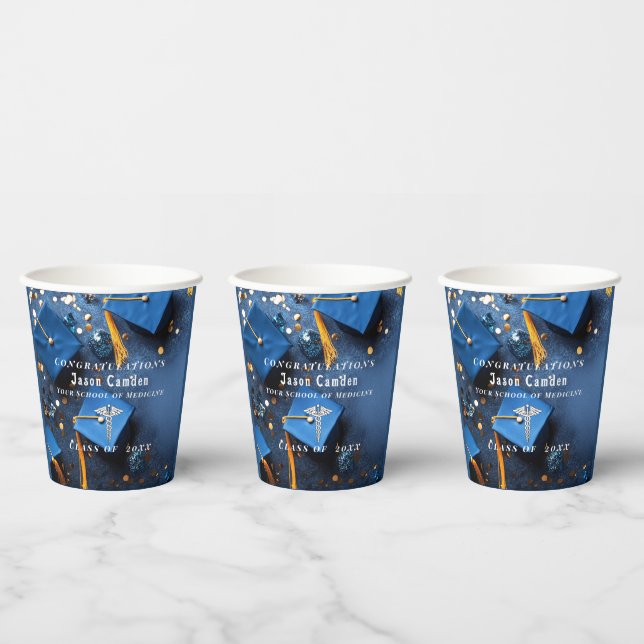  Caduceus Elegant Gold Confetti Navy Blue  Paper Cups (Multi)