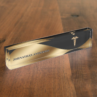 Caduceus gold black banner medical elegant chic nameplate