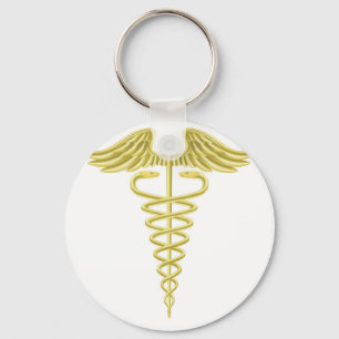 Caduceus gold medical symbol key ring