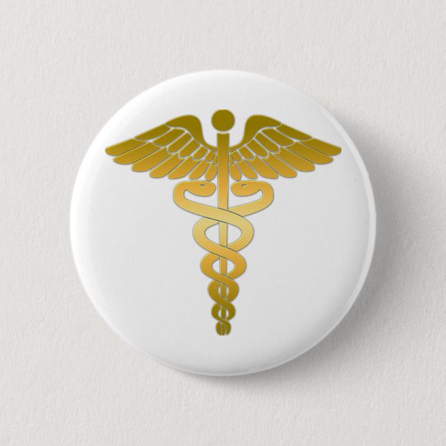 Caduceus golden 6 cm round badge (Front)
