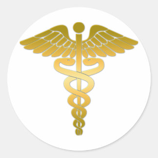 Caduceus golden classic round sticker