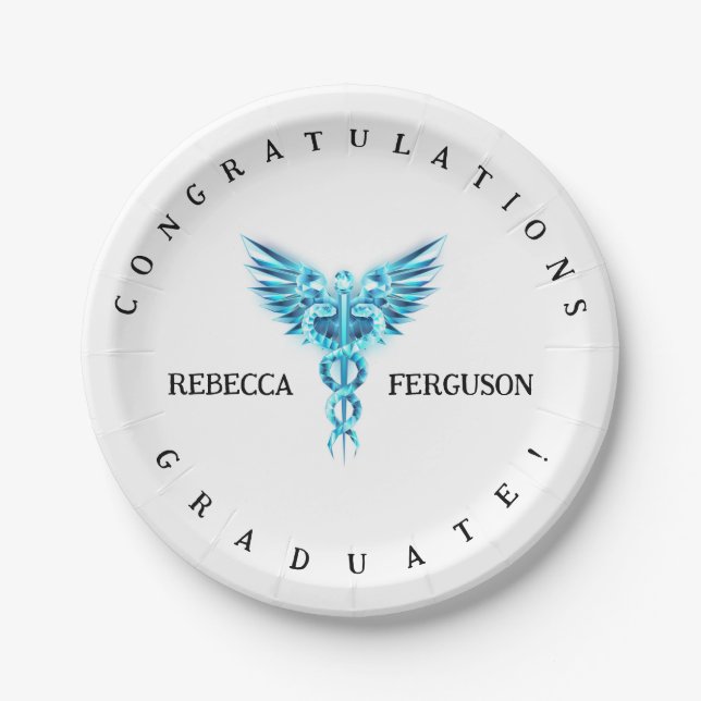 Caduceus Graduation Party Decoration Paper Plate (Front)