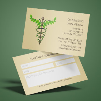 Caduceus Green Leaves Beige Alternative Medical Appointment Card