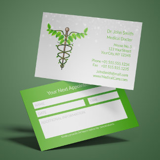 Caduceus Green Leaves White Alternative Medical Appointment Card