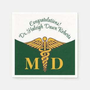 Caduceus Green & White Medical School Graduation Napkin