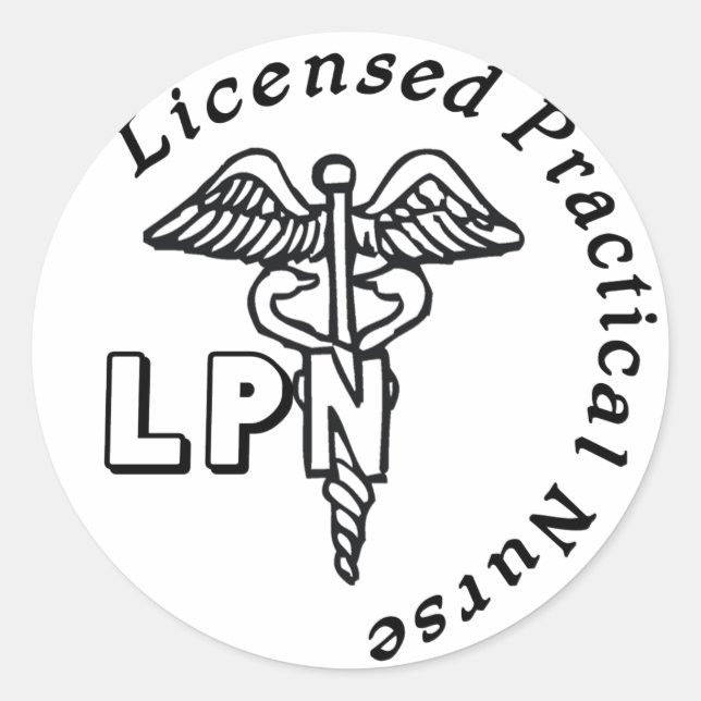 CADUCEUS LPN LOGO LICENSED PRACTICAL NURSE CLASSIC ROUND STICKER (Front)
