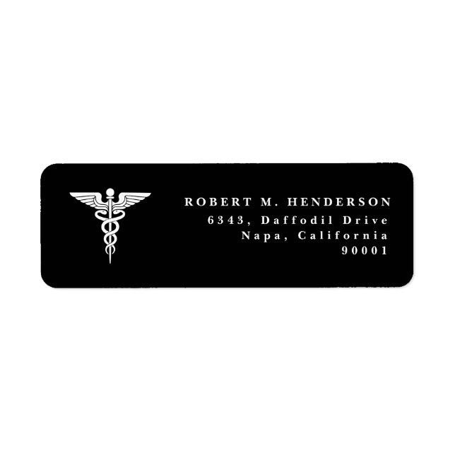 Caduceus Medical Doctor Black Return Address Label (Front)