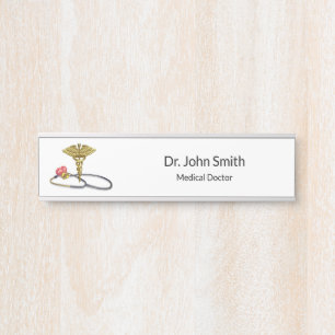 Caduceus Medical Gold & Stethoscope with Heart Door Sign