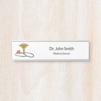Caduceus Medical Gold & Stethoscope with Heart Door Sign
