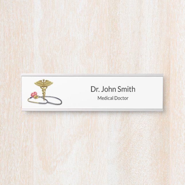 Caduceus Medical Gold & Stethoscope with Heart Door Sign (Front)