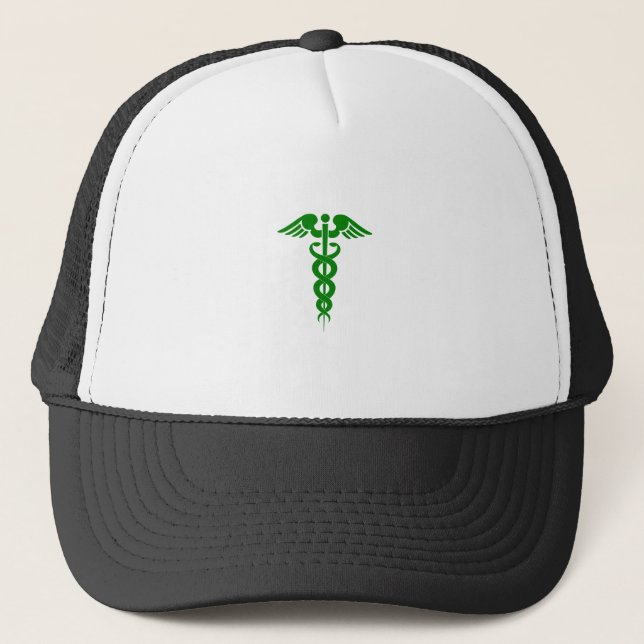 Caduceus Medical Symbol Green Trucker Hat (Front)