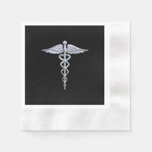 Caduceus Medical Symbol on Black Napkin