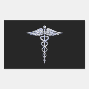 Caduceus Medical Symbol on Black Rectangular Sticker