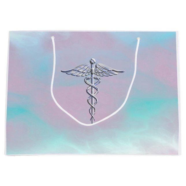Caduceus Medical Symbol on Mother Pearl Decor Large Gift Bag (Front)