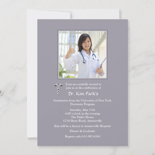 Caduceus Photo Graduation Invitation (Front)