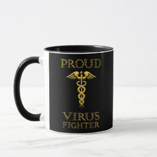 Caduceus Proud Virus Fighter Yellow On Black Mug
