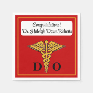 Caduceus Red & Gold Medical School Graduation Napkin