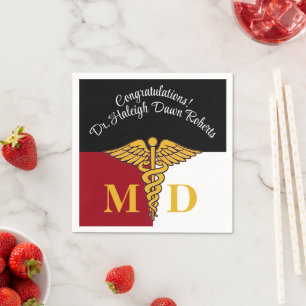 Caduceus Red/White/Black Medical School Graduation Napkin